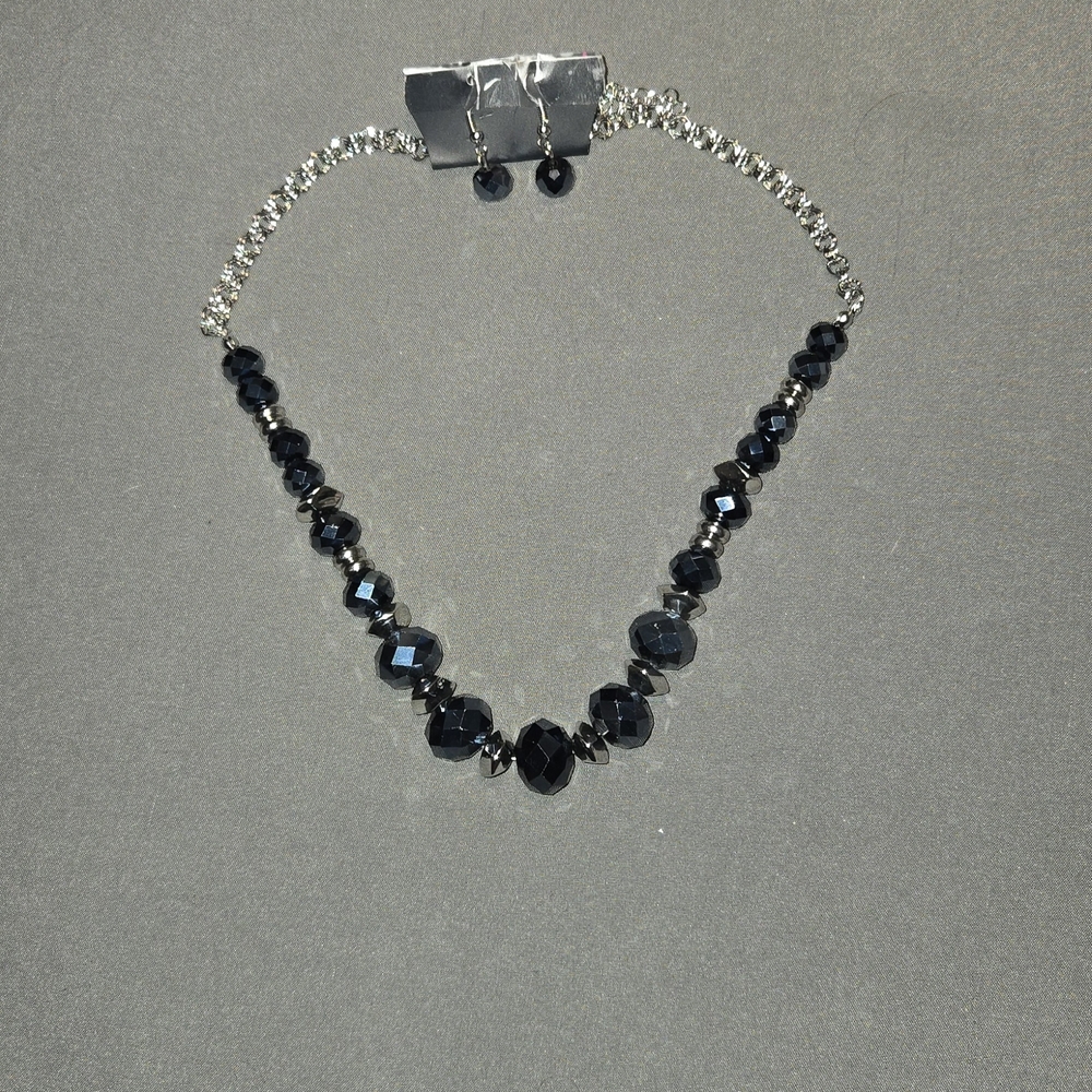 Elegant Black Beaded Necklace and Earring Set